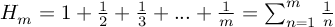 (TeX formula: 
H_m=1+\frac{1}{2}+\frac{1}{3}+...+\frac{1}{m}=∑_{n=1}^m \frac{1}{n}
)