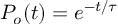 (TeX formula:  P_{o}(t) = e^{-t/τ} )