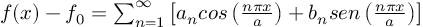 (TeX formula:  f(x) -f_0  = ∑_{n=1}^∞ \left[ a_n cos\left( \frac{nπx}{a} \right) + b_n sen\left( \frac{nπx}{a} \right) \right] )