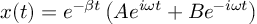 (TeX formula:  x(t) = e^{-βt} \left( Ae^{iωt} + Be^{-iωt} \right) )