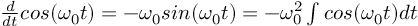 (TeX formula:  \frac{d}{dt} cos(ω_0 t) = -ω_0 sin(ω_0 t) = -ω_0^2 ∫cos(ω_0t)dt )