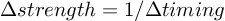 (TeX formula:  Δstrength = 1 / Δtiming )