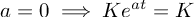 (TeX formula: a=0 \implies Ke^{at} = K)